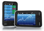 De afbeelding laat trading-apps zien op een smartphone